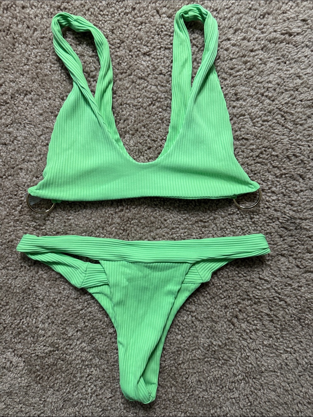 Indah Neon Lime Ribbed Bikini Top